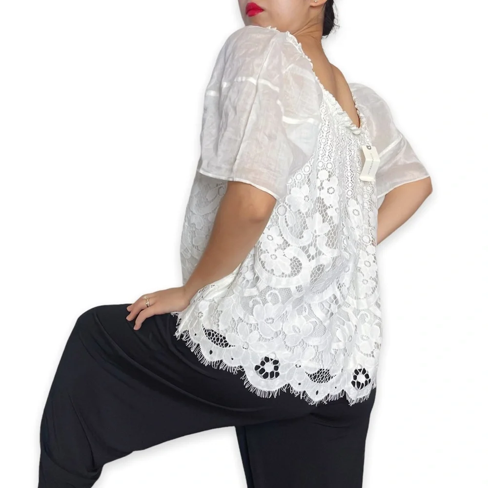 NWT Anthroplogie Moulinette Soeurs Messina White Puffsleeve Lace Top Size L - Picture 14 of 16